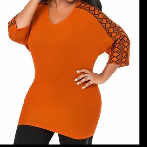 Ashley Stewart Orange Tribal Dolman Sleeve Sweater Tunic Plus Size 14/16